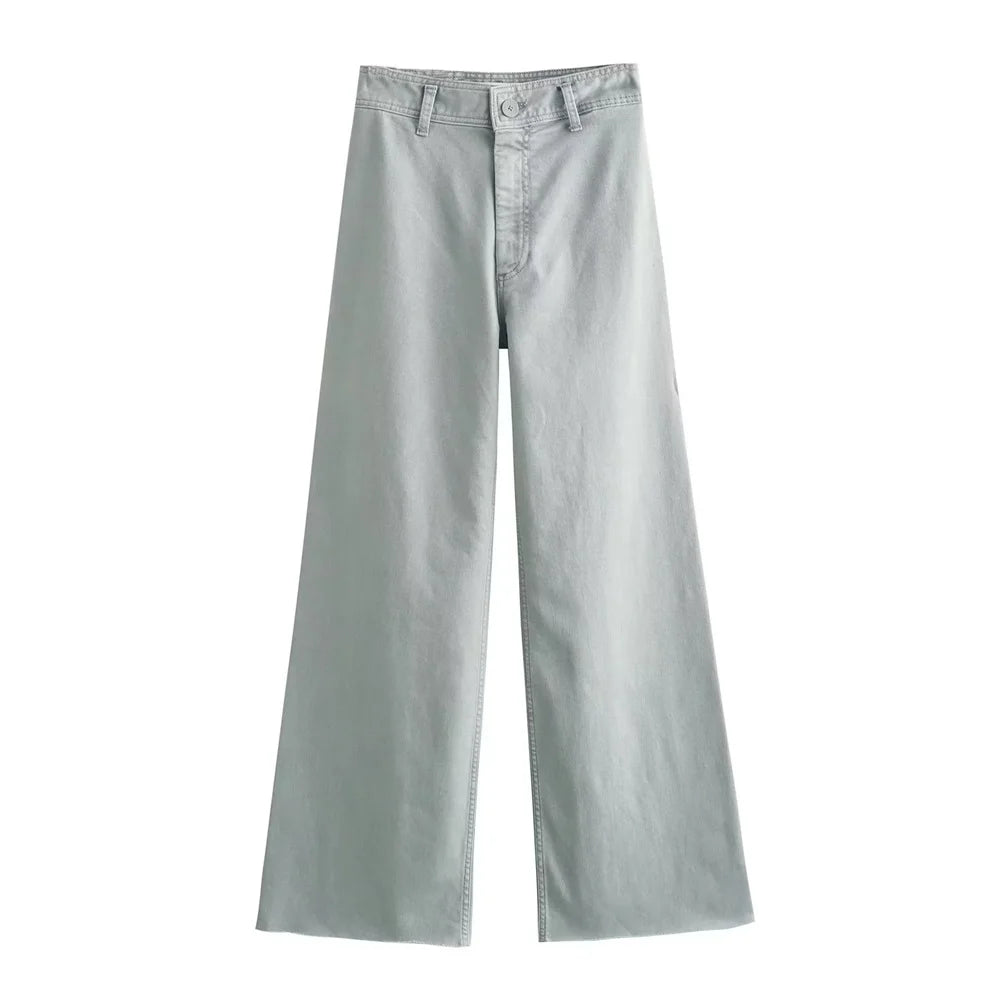 بنطلون جينز نسائي جديد 2023 عالي الجودة وعصري بخصر عالٍ وساق واسعة مستقيمة