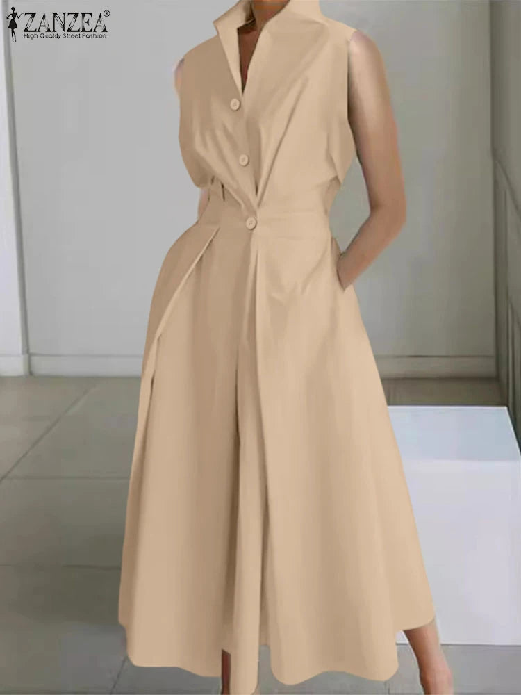 فستان صيفي أنيق بصدر متدفق وطول ميدي، مثالي للارتداء اليومي والموضة العصرية.