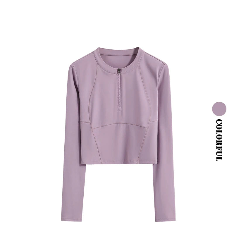 قميص يوغا قصير للنساء من DRUR بأكمام طويلة وقمصان رياضية خفيفة الوزن وملابس رياضية بنصف سحاب وسترات جري سريعة الجفاف وملابس لياقة بدنية نشطة