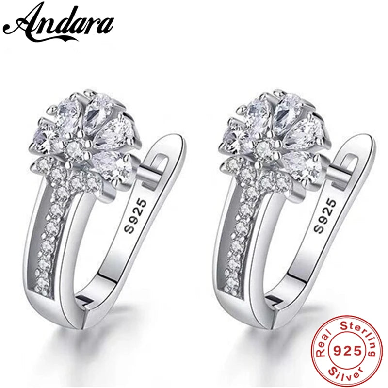 أقراط من الفضة الإسترلينية عيار 925 مرصعة بالزركون والكريستال على شكل زهرة، مجوهرات ساحرة للنساء كهدية خطوبة وزواج 