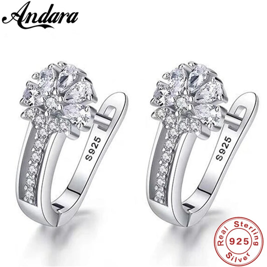 أقراط من الفضة الإسترلينية عيار 925 مرصعة بالزركون والكريستال على شكل زهرة، مجوهرات ساحرة للنساء كهدية خطوبة وزواج 