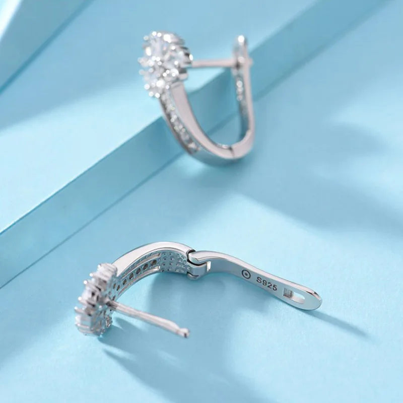 أقراط من الفضة الإسترلينية عيار 925 مرصعة بالزركون والكريستال على شكل زهرة، مجوهرات ساحرة للنساء كهدية خطوبة وزواج 