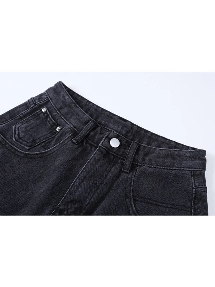 شورت جينز نسائي صيفي 2025 بخصر عالٍ من قماش الدنيم، فضفاض غير رسمي، مقاس كبير، ملابس الشارع، جينز قصير بأزرار واسعة الساق للنساء 