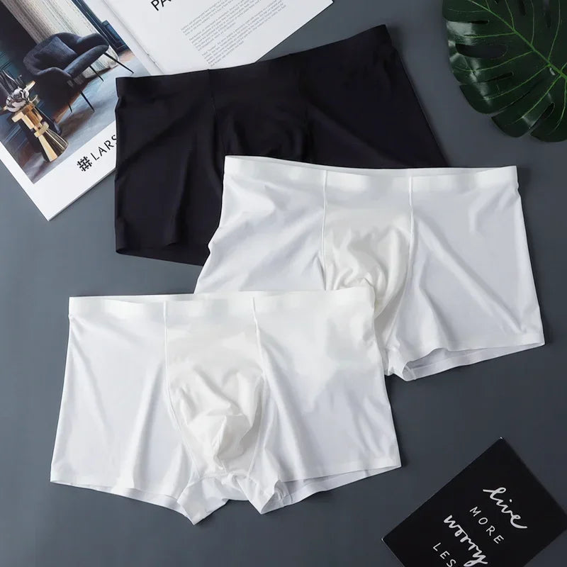 3 قطع ملابس داخلية رجالية عالية الجودة من الحرير الجليدي صيفية رقيقة قابلة للتنفس بدون درزات سراويل داخلية مثيرة للرجال مقاس كبير 