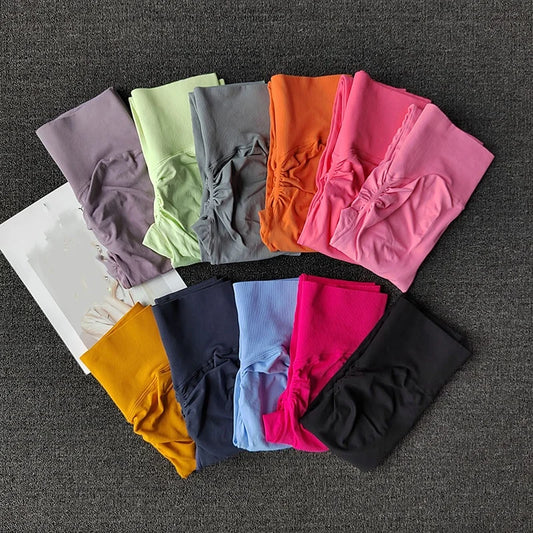 [سراويل يوجا بدون درزات] سراويل يوجا مرنة عالية بدون درزات - سراويل رياضية سريعة الجفاف للنساء - خصر مرتفع سادة R 