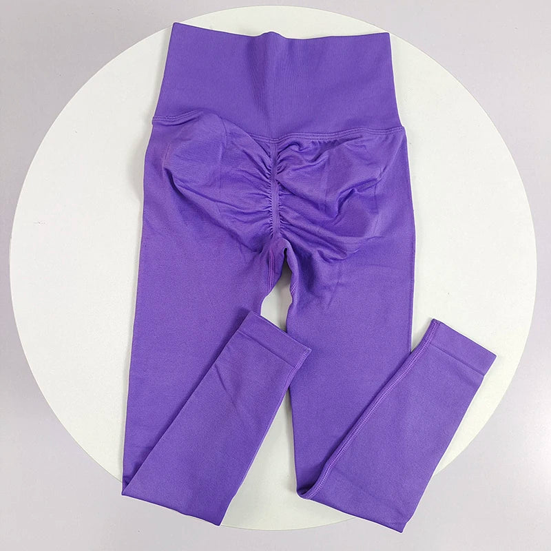 [سراويل يوجا بدون درزات] سراويل يوجا مرنة عالية بدون درزات - سراويل رياضية سريعة الجفاف للنساء - خصر مرتفع سادة R 