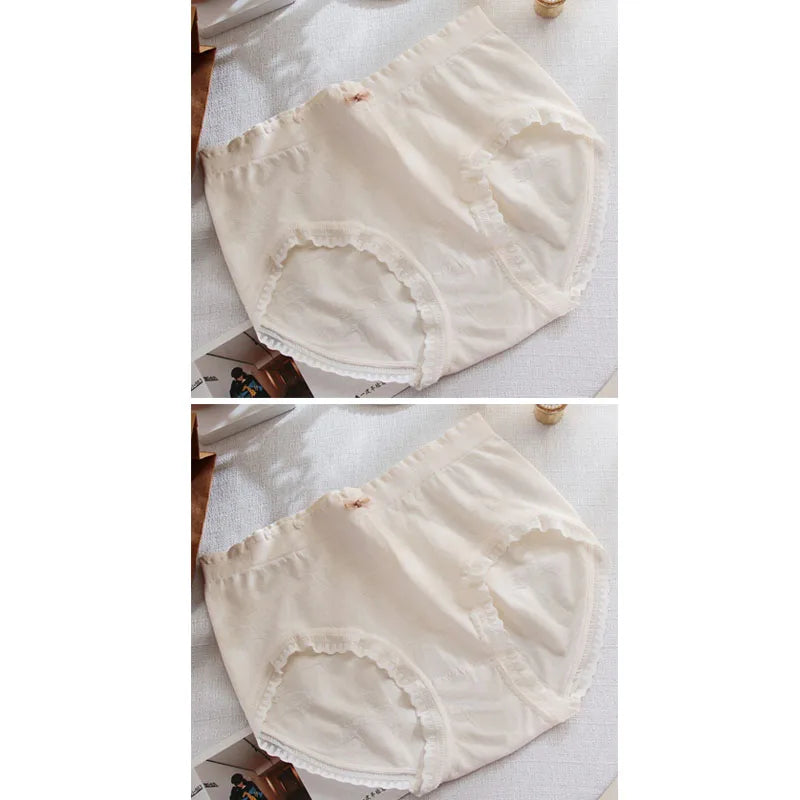 قطعتان من الملابس الداخلية النسائية ذات الحواف المتموجة من الدانتيل، مقاس كبير، ملابس داخلية مريحة وقابلة للتنفس ومرنة للبنات، مقاس كبير 