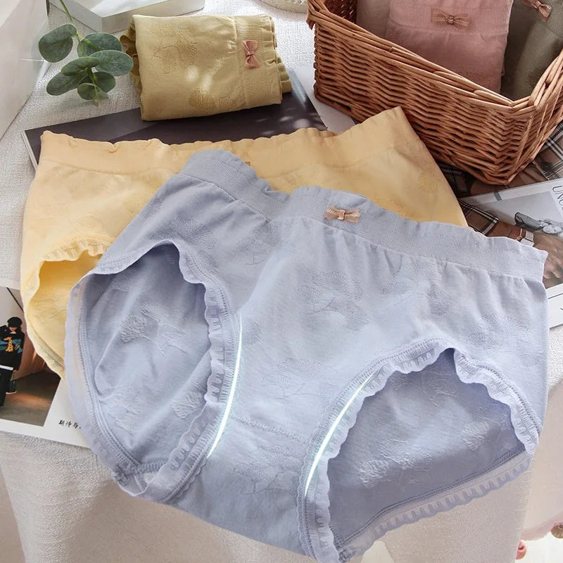 قطعتان من الملابس الداخلية النسائية ذات الحواف المتموجة من الدانتيل، مقاس كبير، ملابس داخلية مريحة وقابلة للتنفس ومرنة للبنات، مقاس كبير 