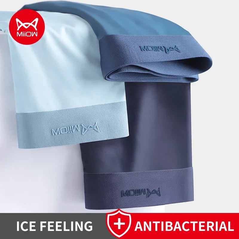 MiiOW 3 قطع ملابس داخلية بوكسر رجالية صيفية من الحرير الجليدي بدون درزات مثيرة سراويل داخلية مضادة للبكتيريا من الجرافين للرجال مقاس 5XL 