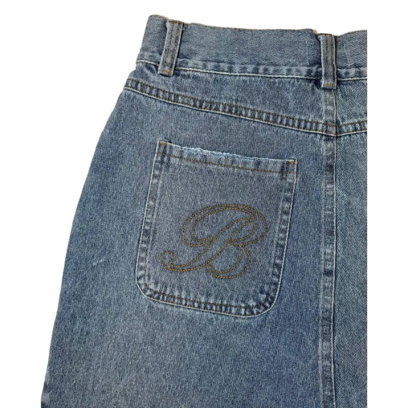 شورت جينز هاراجوكو عتيق من Deeptown Y2k للنساء مطرز بأحرف مغسولة وشرابات جينز أمريكية ريترو للرجال سراويل هيب هوب فضفاضة 