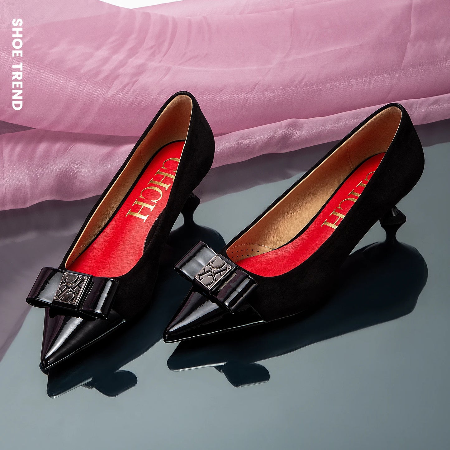 حذاء CHCH نسائي بكعب عالٍ شتوي مقاوم للمخمل مناسب لحفلات العمل بكعب أسود 5 سم 