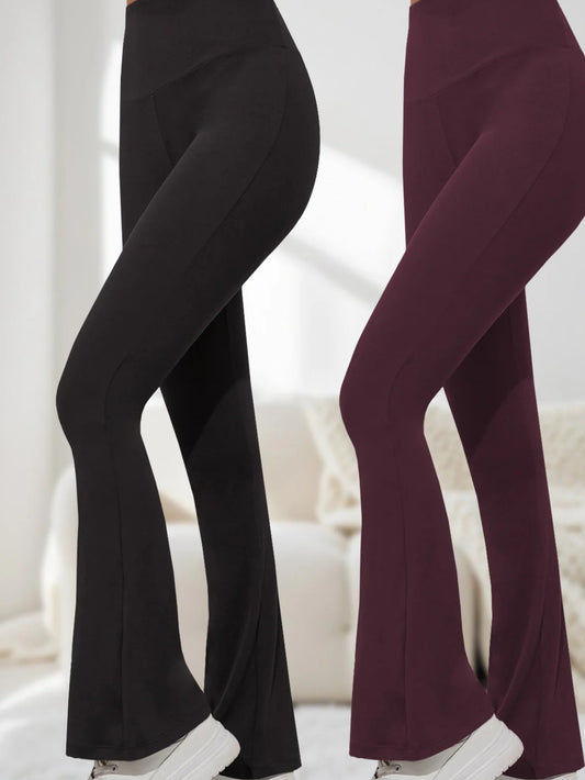 بنطلون نسائي واسع من الأسفل ناعم للغاية، بخصر مرتفع للتحكم في البطن، لممارسة تمارين اليوغا والضغط واللياقة البدنية في صالة الألعاب الرياضية، بنطلون طويل بقصة جرس 