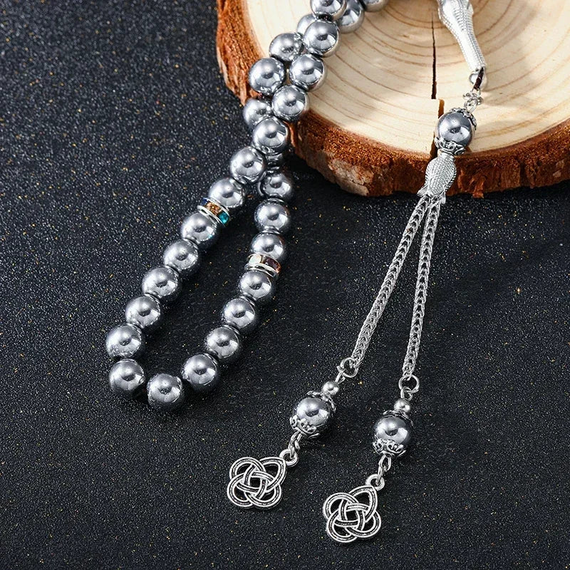 مسبحة صلاة إسلامية جديدة مقاس 8 سم، 33 حبة سوداء من حصوات المرارة، خرز تسبيح إسلامي، خيط عربي، إكسسوارات مهرجانات للرجال والنساء في تركيا 