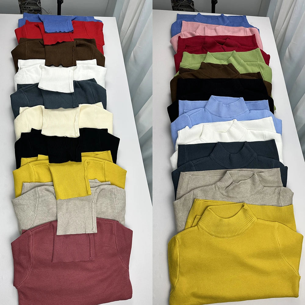 سترة شتوية أنيقة للنساء ذات رقبة مدورة مبطنة بالمخمل ودافئة، بلوفر محبوك، بلوزات ضيقة، سترة جيرسي محبوكة جديدة 