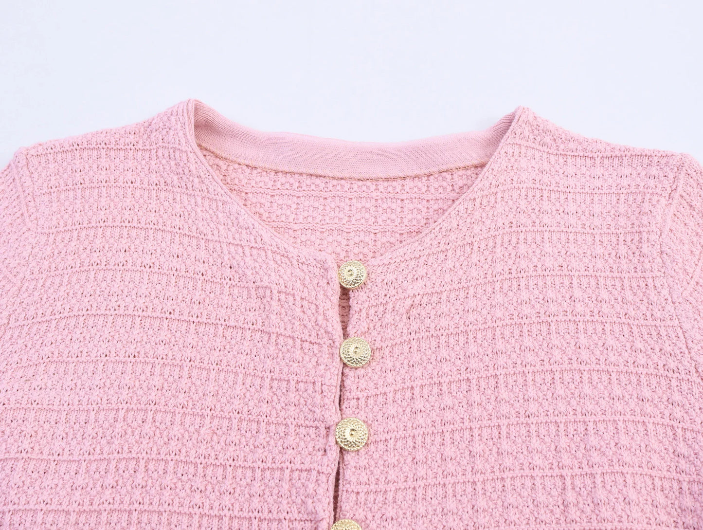 مجموعة كارديجان محبوك بأكمام قصيرة وتنورة نصفية أنيقة ومتعددة الاستخدامات برقبة مستديرة ومشبك من مجموعة DEEABAE لفصل الخريف والشتاء 