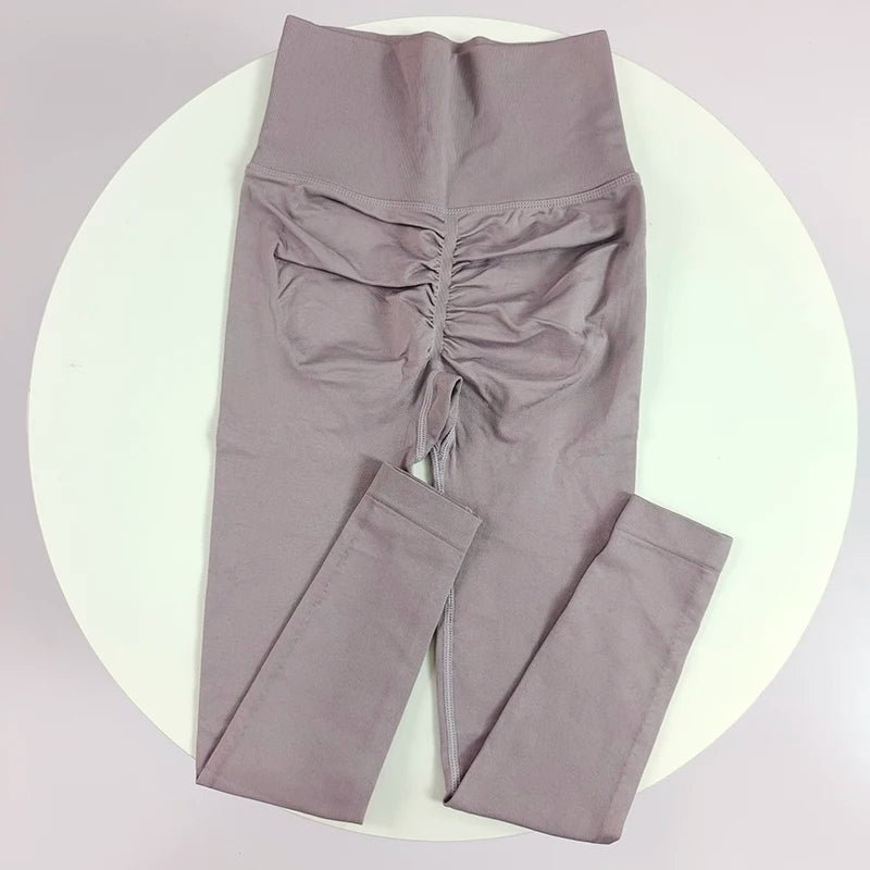 [سراويل يوجا بدون درزات] سراويل يوجا مرنة عالية بدون درزات - سراويل رياضية سريعة الجفاف للنساء - خصر مرتفع سادة R 