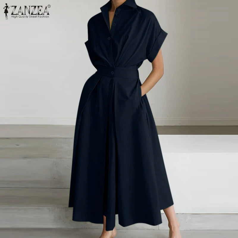 فستان صيفي أنيق بصدر متدفق وطول ميدي، مثالي للارتداء اليومي والموضة العصرية. 