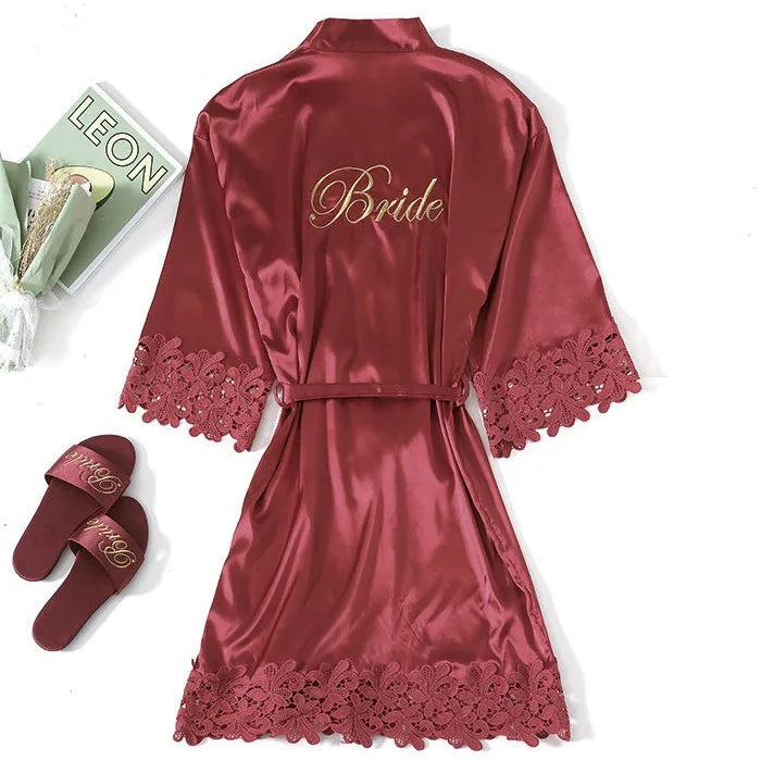 رداء زفاف وصيفة العروس بلون الشمبانيا، ملابس نوم من الدانتيل، ملابس منزلية، رداء حمام مثير من الساتان، ثوب نوم نسائي، ملابس داخلية حميمية 