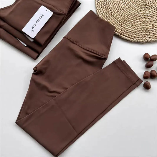 بنطلون رياضي نسائي بدون درزات عالي الخصر مرن سادة لممارسة اليوجا في صالة الألعاب الرياضية والركض سريع الجفاف بنطلون ضيق للنساء 