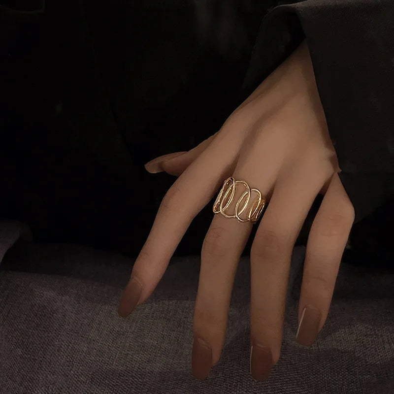 خواتم جديدة عصرية على شكل قلب أسود ثنائي اللون للنساء، خواتم مفتوحة على شكل قطرة زيت، مجوهرات حفلات معدنية نسائية أنيقة 