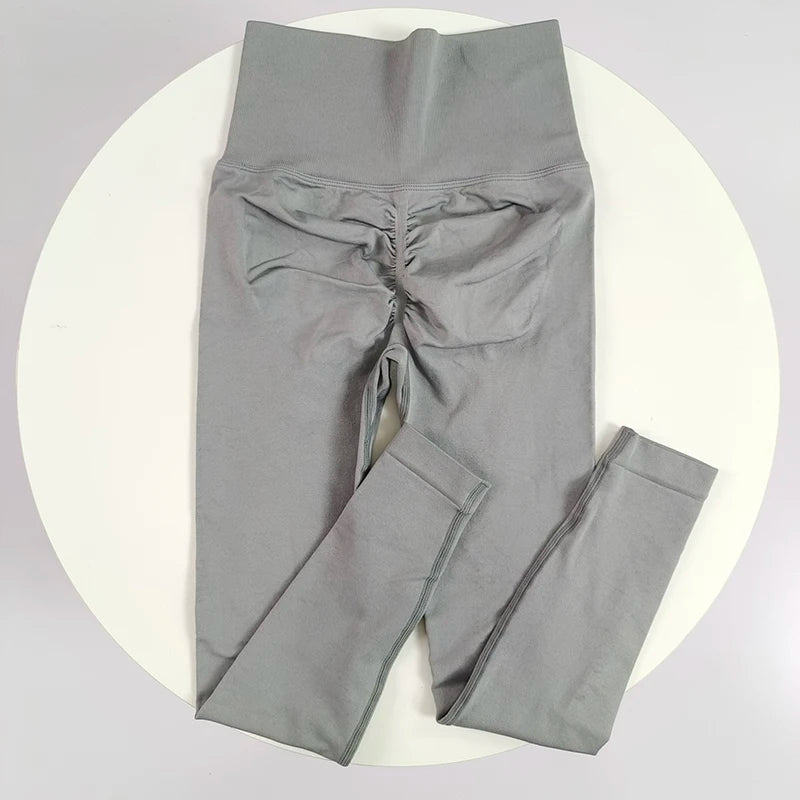 [سراويل يوجا بدون درزات] سراويل يوجا مرنة عالية بدون درزات - سراويل رياضية سريعة الجفاف للنساء - خصر مرتفع سادة R 