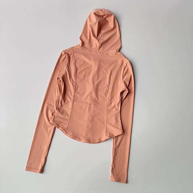 سترة يوجا نسائية بأكمام طويلة وقمصان رياضية بسحاب وقميص لياقة بدنية وغطاء رأس دافئ للشتاء وقميص رياضي ومعاطف للجري وملابس للتمرين