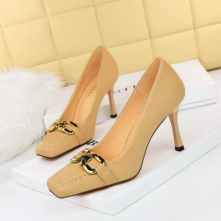 7792-6 حذاء بكعب عالٍ رفيع بتصميم كلاسيكي، حذاء بكعب عالٍ ... 