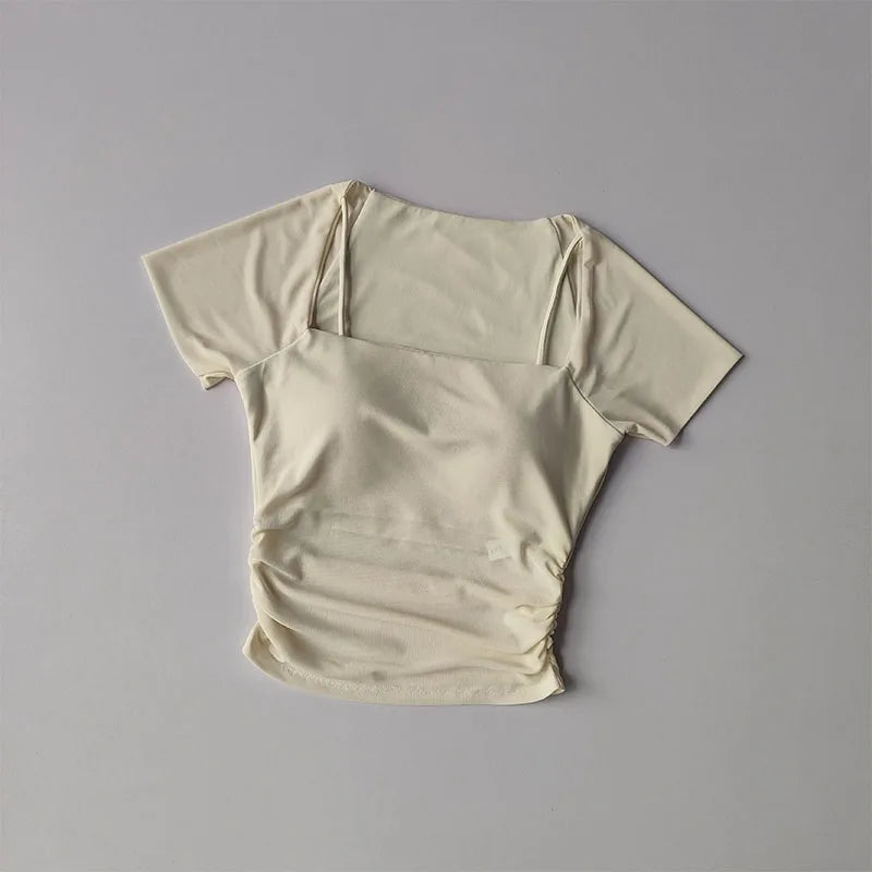 فستان يوغا صيفي جديد مكون من قطعتين مع وسادة صدر ثابتة وأكمام قصيرة وشبكة رياضية للجري واللياقة البدنية 