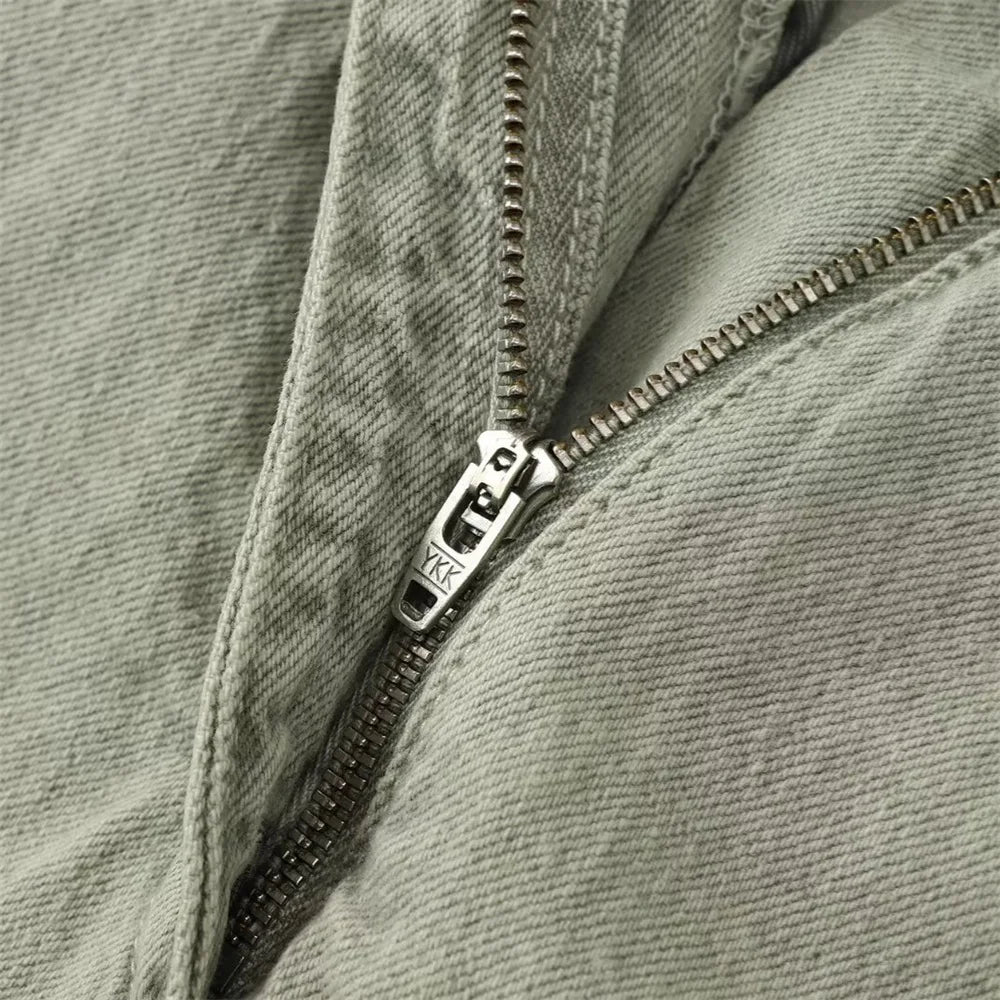 جمبسوت جينز قصير للنساء من ZARF مع مشبك جيب مزخرف لفصل الربيع والصيف ملابس نسائية غير رسمية جديدة