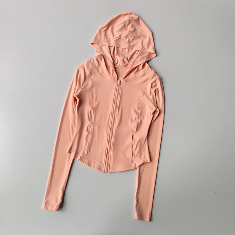 سترة يوجا نسائية بأكمام طويلة وقمصان رياضية بسحاب وقميص لياقة بدنية وغطاء رأس دافئ للشتاء وقميص رياضي ومعاطف للجري وملابس للتمرين