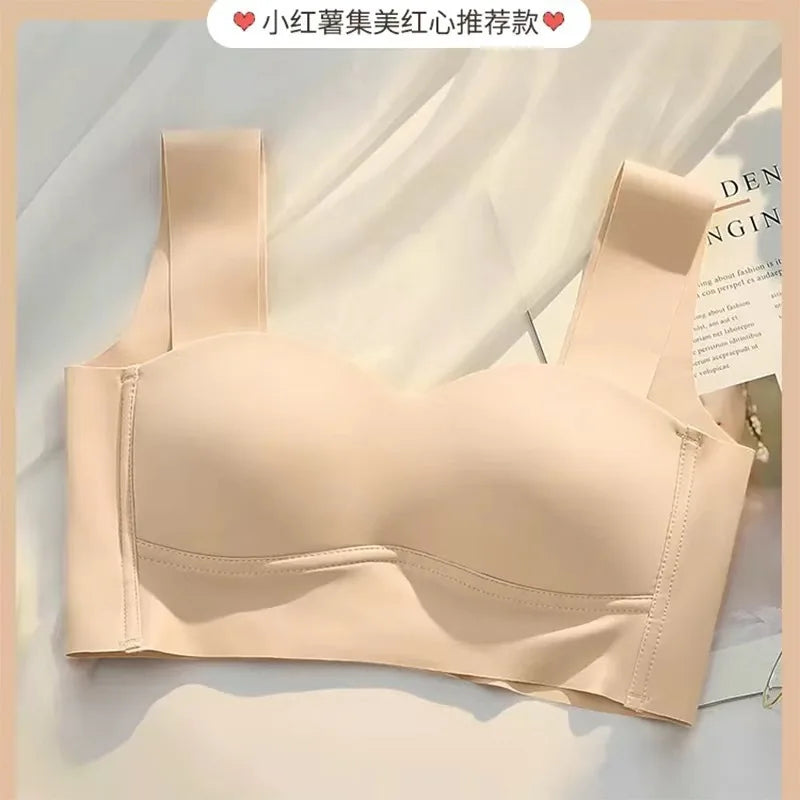 قطعة واحدة من حمالة الصدر المريحة للنساء من الحرير الجليدي الصيفي على شكل صدرية ملابس داخلية للفتيات بدون أسلاك مجمعة قطعة واحدة حمالة صدر رافعة للأعلى 