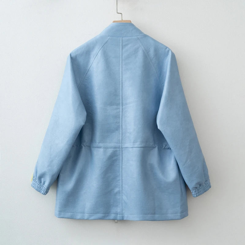 جاكيت نسائي من الجلد الصناعي لخريف/شتاء 2025 مع خصر مطاطي قابل للتعديل ومعطف نسائي وملابس خارجية 