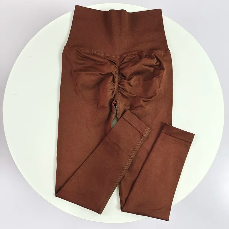 [سراويل يوجا بدون درزات] سراويل يوجا مرنة عالية بدون درزات - سراويل رياضية سريعة الجفاف للنساء - خصر مرتفع سادة R 