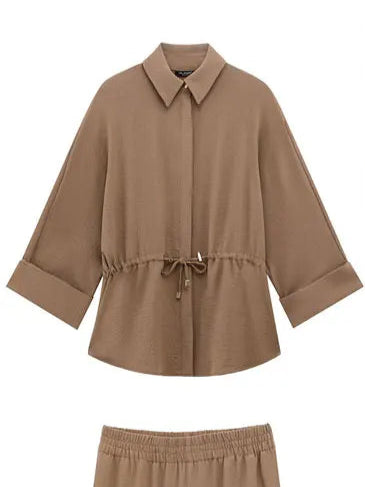 طقم بلوزة وبنطال نسائي من TRAFZA على طراز كيمونو بأكمام طويلة وقميص برباط وبنطال فضفاض غير رسمي بخصر مطاطي لفصل الربيع للسيدات 