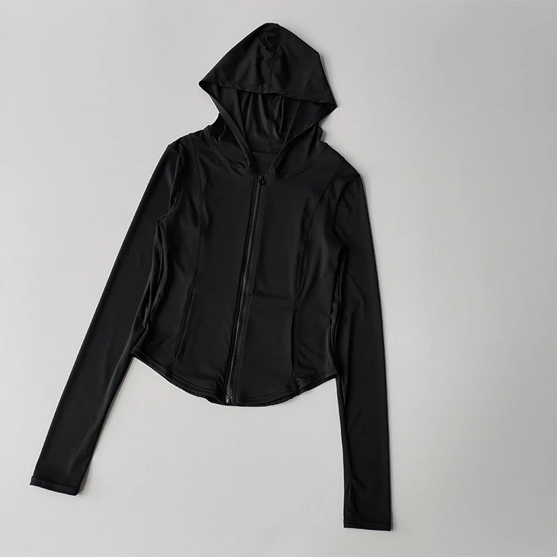 سترة يوجا نسائية بأكمام طويلة وقمصان رياضية بسحاب وقميص لياقة بدنية وغطاء رأس دافئ للشتاء وقميص رياضي ومعاطف للجري وملابس للتمرين