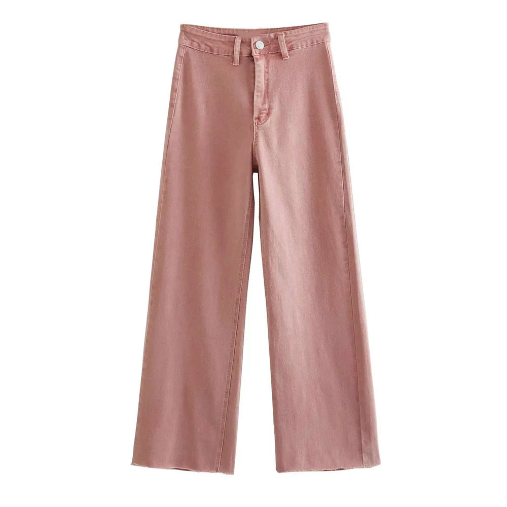 بنطلون جينز نسائي جديد 2023 عالي الجودة وعصري بخصر عالٍ وساق واسعة مستقيمة