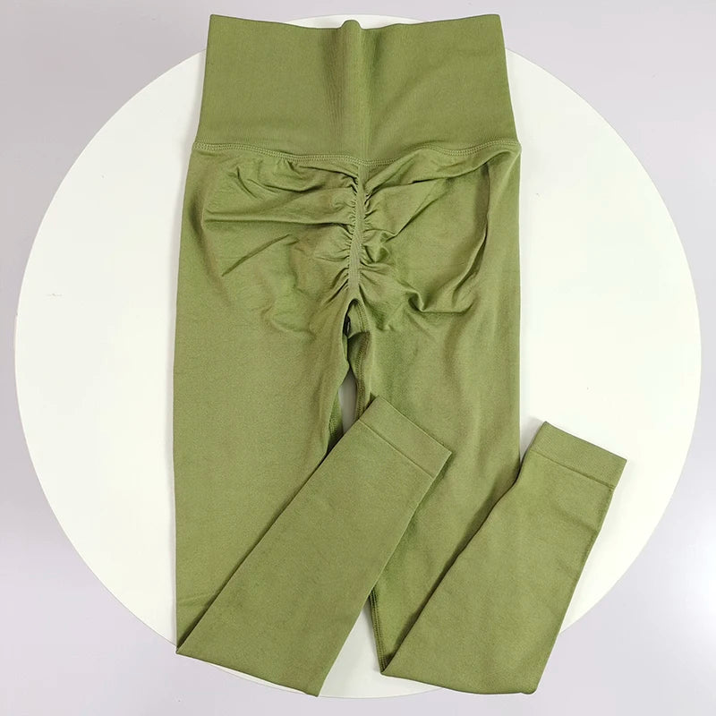 [سراويل يوجا بدون درزات] سراويل يوجا مرنة عالية بدون درزات - سراويل رياضية سريعة الجفاف للنساء - خصر مرتفع سادة R 