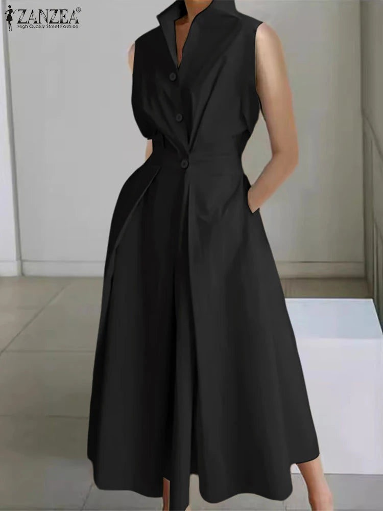 فستان صيفي أنيق بصدر متدفق وطول ميدي، مثالي للارتداء اليومي والموضة العصرية. 