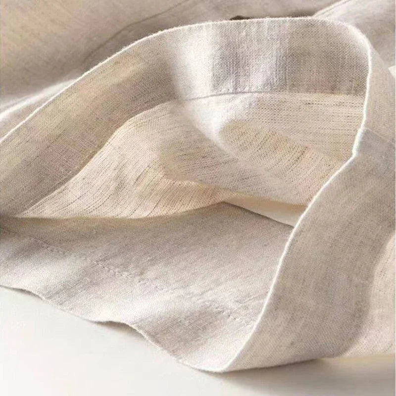 بنطلون صيفي فضفاض من القطن والكتان للنساء أنيق بخصر عالٍ أبيض بنطلون واسع الساق للنساء كاجوال فضفاض مستقيم ملابس الشارع الجديدة 