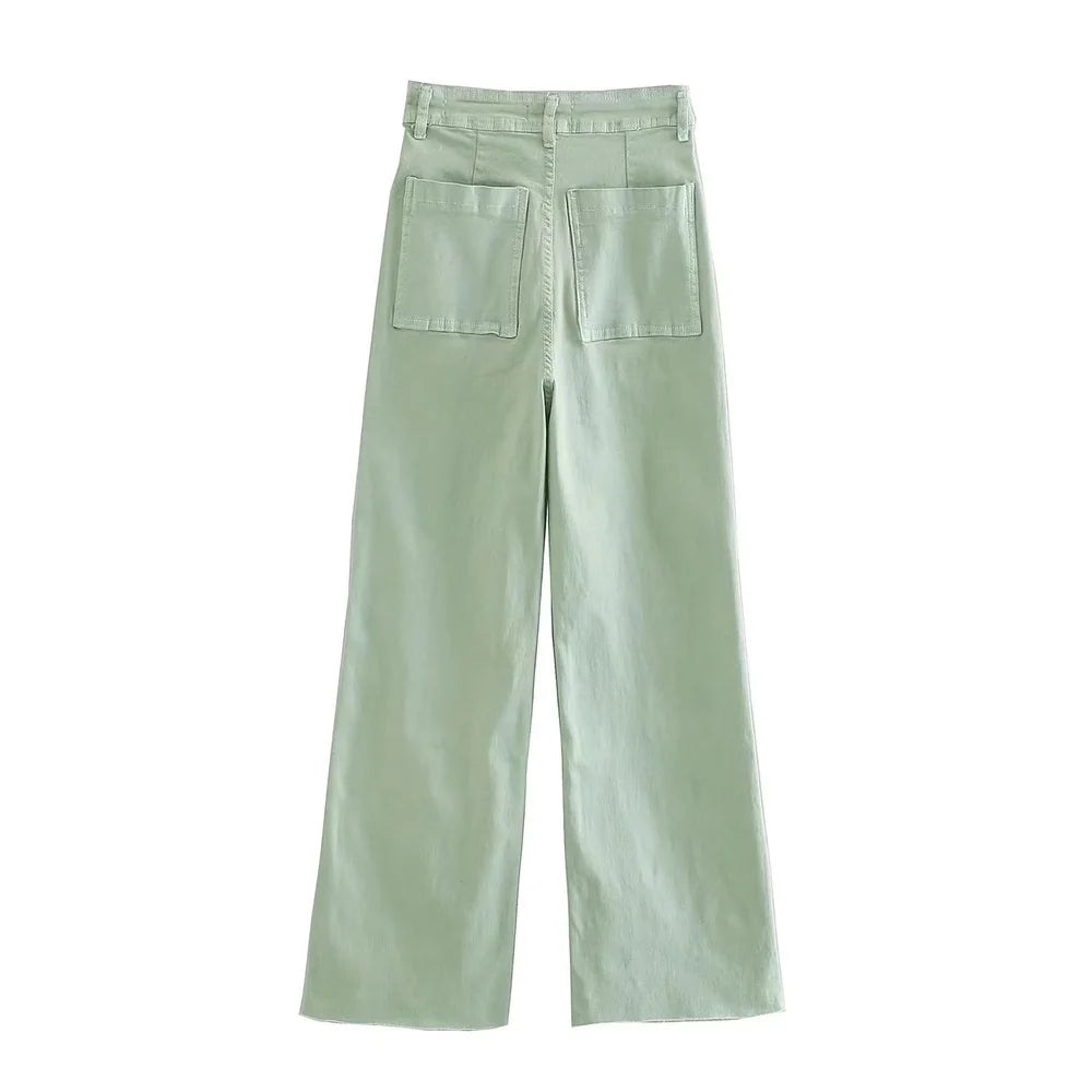 بنطلون جينز نسائي جديد 2023 عالي الجودة وعصري بخصر عالٍ وساق واسعة مستقيمة