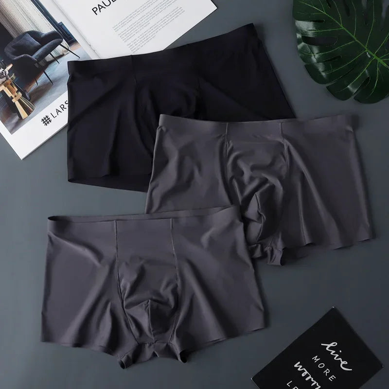 3 قطع ملابس داخلية رجالية عالية الجودة من الحرير الجليدي صيفية رقيقة قابلة للتنفس بدون درزات سراويل داخلية مثيرة للرجال مقاس كبير 