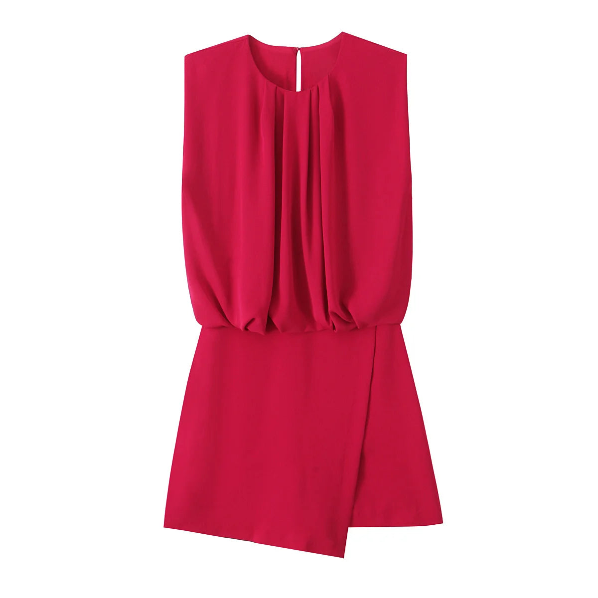 TRAF Women 2025 موضة جديدة ربيع 2025 جمبسوت قصير أنيق برقبة مستديرة بدون أكمام مناسب لجميع المناسبات شورت ضيق مطوي 