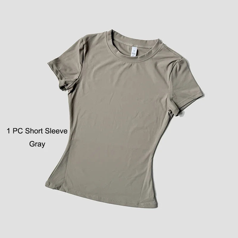 مجموعة يوغا نسائية ملابس رياضية ملابس تمرين ملابس رياضية بنطال رياضي ضيق لياقة بدنية قميص قصير الأكمام بدلة رياضية