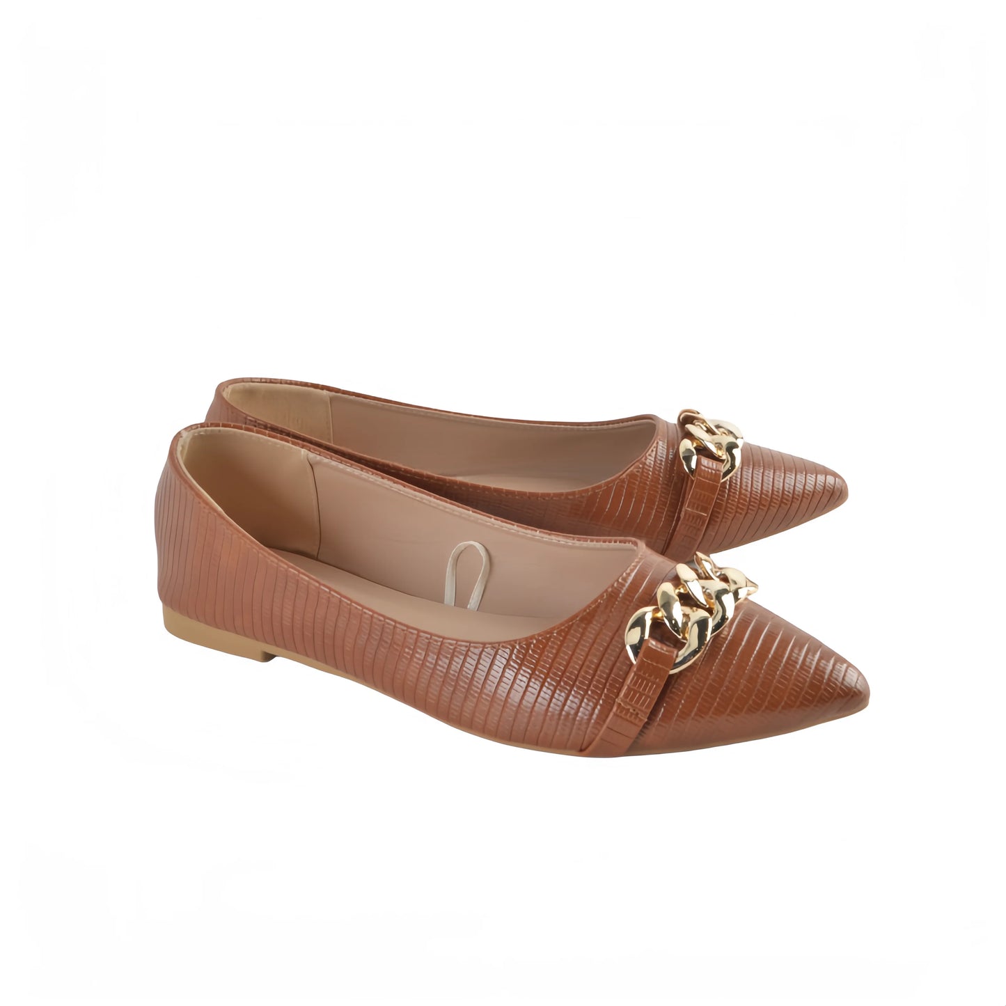 حذاء نسائي مسطح سهل الارتداء مزين بسلسلة أنيقة مناسب للمكتب والمناسب للخارج 