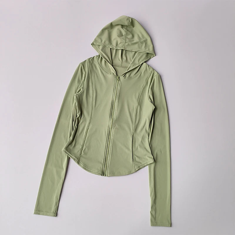 سترة يوجا نسائية بأكمام طويلة وقمصان رياضية بسحاب وقميص لياقة بدنية وغطاء رأس دافئ للشتاء وقميص رياضي ومعاطف للجري وملابس للتمرين