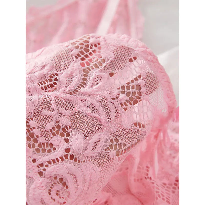 2025 طقم رداء نوم من الدانتيل، بيجامات مثيرة مع فستان صيفي بدون أكمام، ملابس نوم مثيرة للنساء ذوات المقاسات الكبيرة 