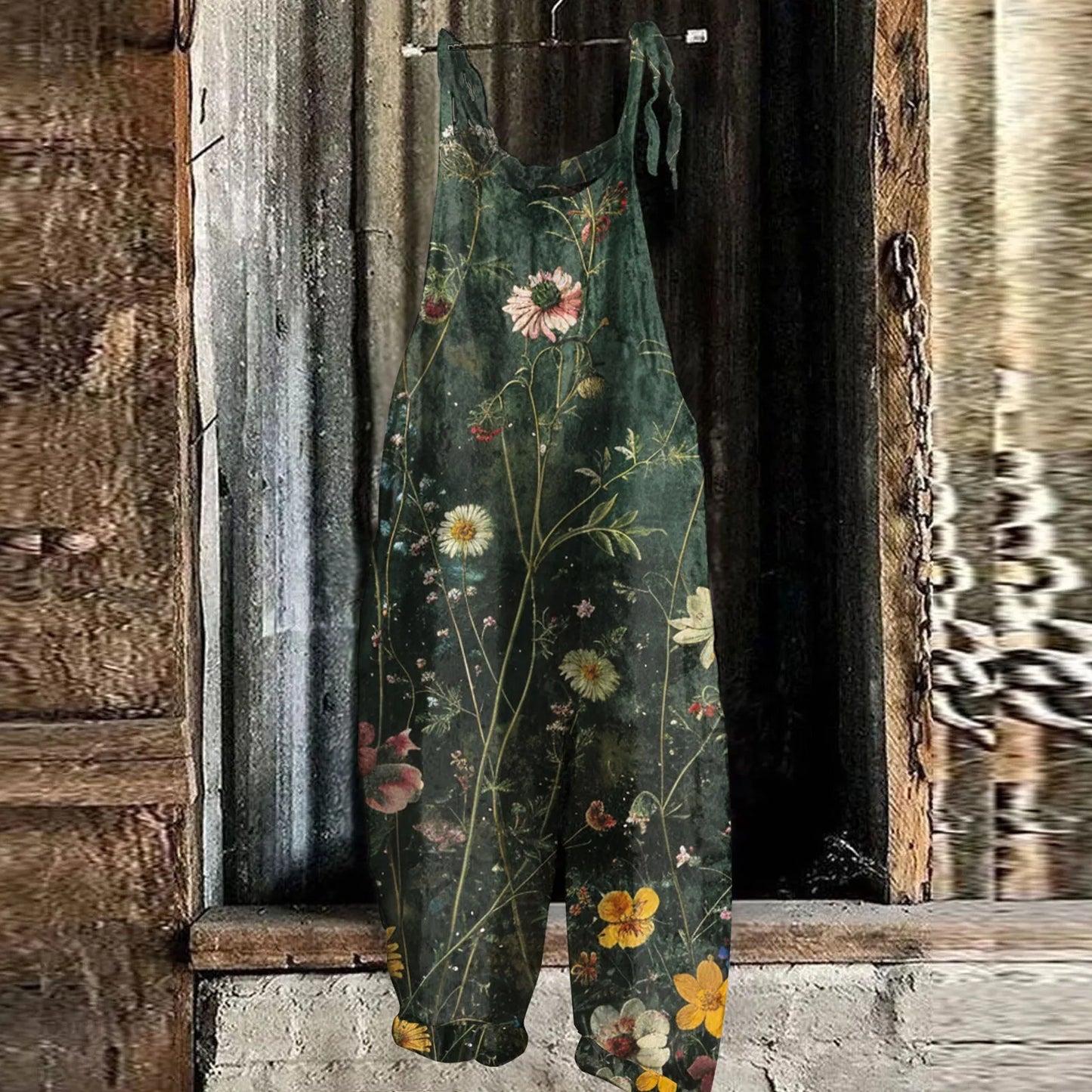 جمبسوت نسائي كاجوال فضفاض بطبعة زهور وحمالات كتف كلاسيكية من القطن والكتان للنساء جمبسوت نسائي كاجوال 