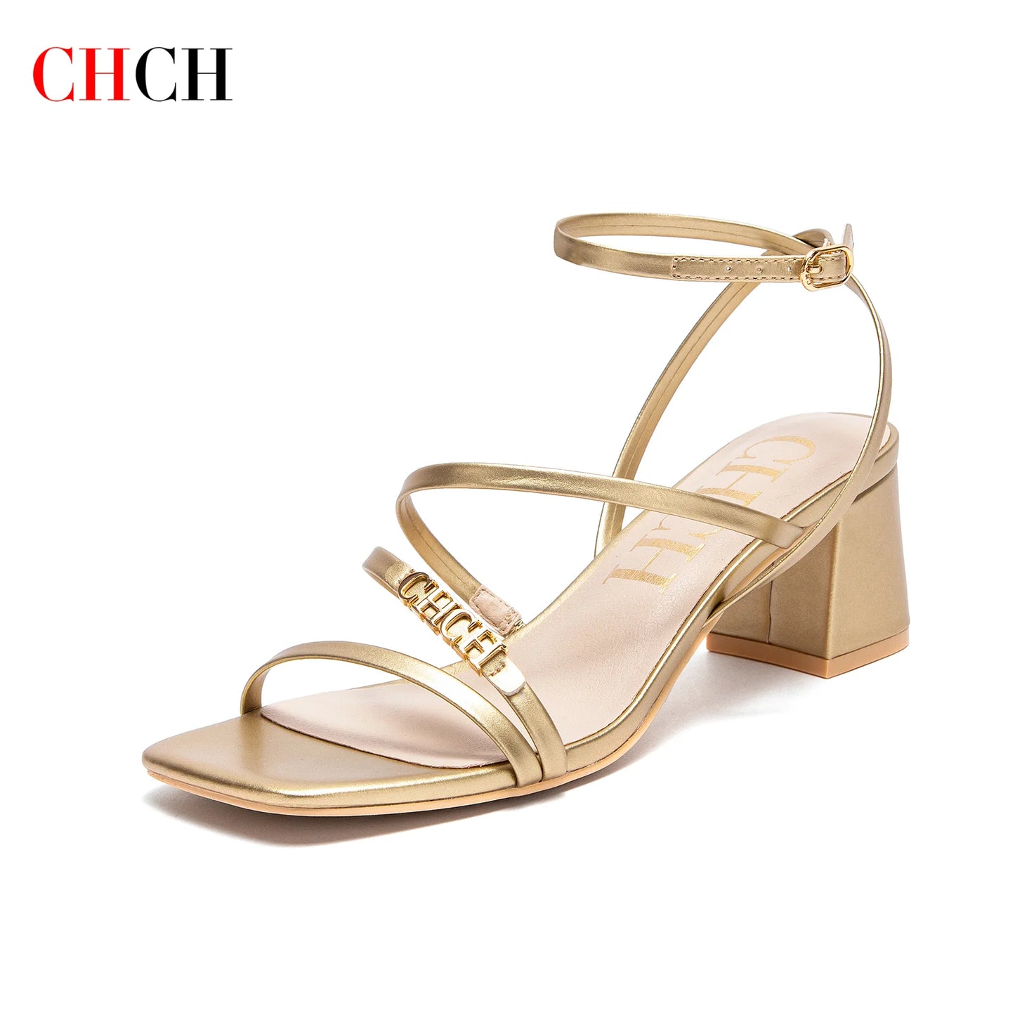 حذاء نسائي CHCH بكعب عالٍ جديد صيفي كاجوال بحزام أسود للتنقل 6 سم 