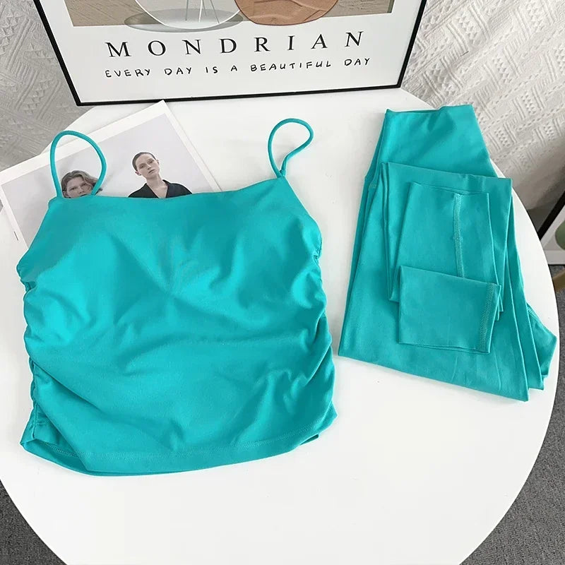 ملابس يوجا نسائية مكونة من قطعتين، بدلة رياضية، ملابس رياضية، ملابس بيلاتيس، ملابس لياقة بدنية، ملابس تمارين رياضية، حمالة صدر رياضية، بدلة ليجنز 