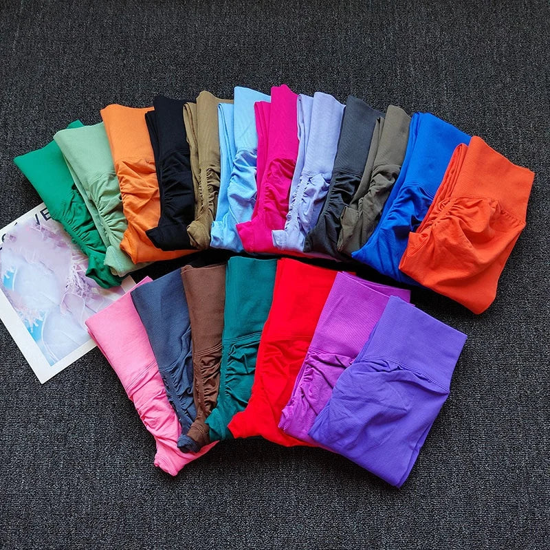 [سراويل يوجا بدون درزات] سراويل يوجا مرنة عالية بدون درزات - سراويل رياضية سريعة الجفاف للنساء - خصر مرتفع سادة R 